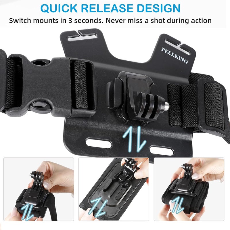 PellKing 4-in-1 Magnetic Quick Release Mount Kit for Insta360 X5,Including Chest Strap Head Strap Wrist and Backpack Clip, 360Â°Rotating Adapter J Hook Clip Mount for Insta360 One X5 Camera and GoPro - Image 4