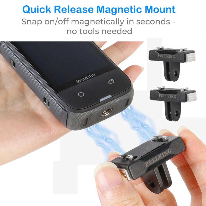 PellKing 4-in-1 Magnetic Quick Release Mount Kit for Insta360 X5,Including Chest Strap Head Strap Wrist and Backpack Clip, 360Â°Rotating Adapter J Hook Clip Mount for Insta360 One X5 Camera and GoPro - Image 2