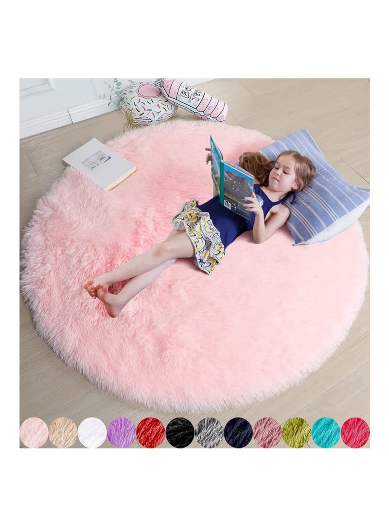 Amdrebio Pink Round Rug for Bedroom,Fluffy Circle Rug 1.2mX1.2m for Kids Room,Furry Carpet for Teen Girls Room,Shaggy Throw Rug for Nursery Room,Fuzzy Plush Rug for Dorm,Pink Carpet,Cute Room Decor for Baby - Image 1