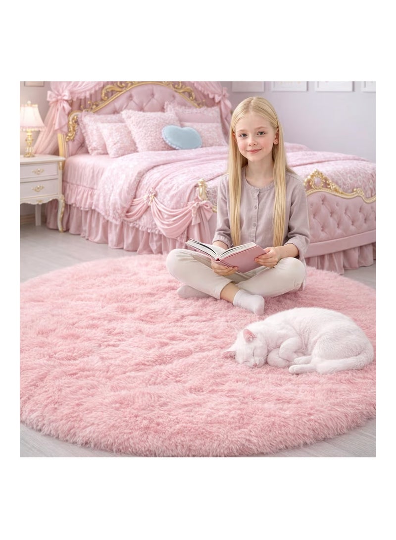 Amdrebio Pink Round Rug for Bedroom,Fluffy Circle Rug 1.2mX1.2m for Kids Room,Furry Carpet for Teen Girls Room,Shaggy Throw Rug for Nursery Room,Fuzzy Plush Rug for Dorm,Pink Carpet,Cute Room Decor for Baby - Image 2