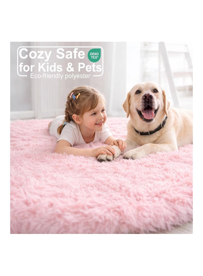 Amdrebio Pink Round Rug for Bedroom,Fluffy Circle Rug 1.2mX1.2m for Kids Room,Furry Carpet for Teen Girls Room,Shaggy Throw Rug for Nursery Room,Fuzzy Plush Rug for Dorm,Pink Carpet,Cute Room Decor for Baby - Image 3