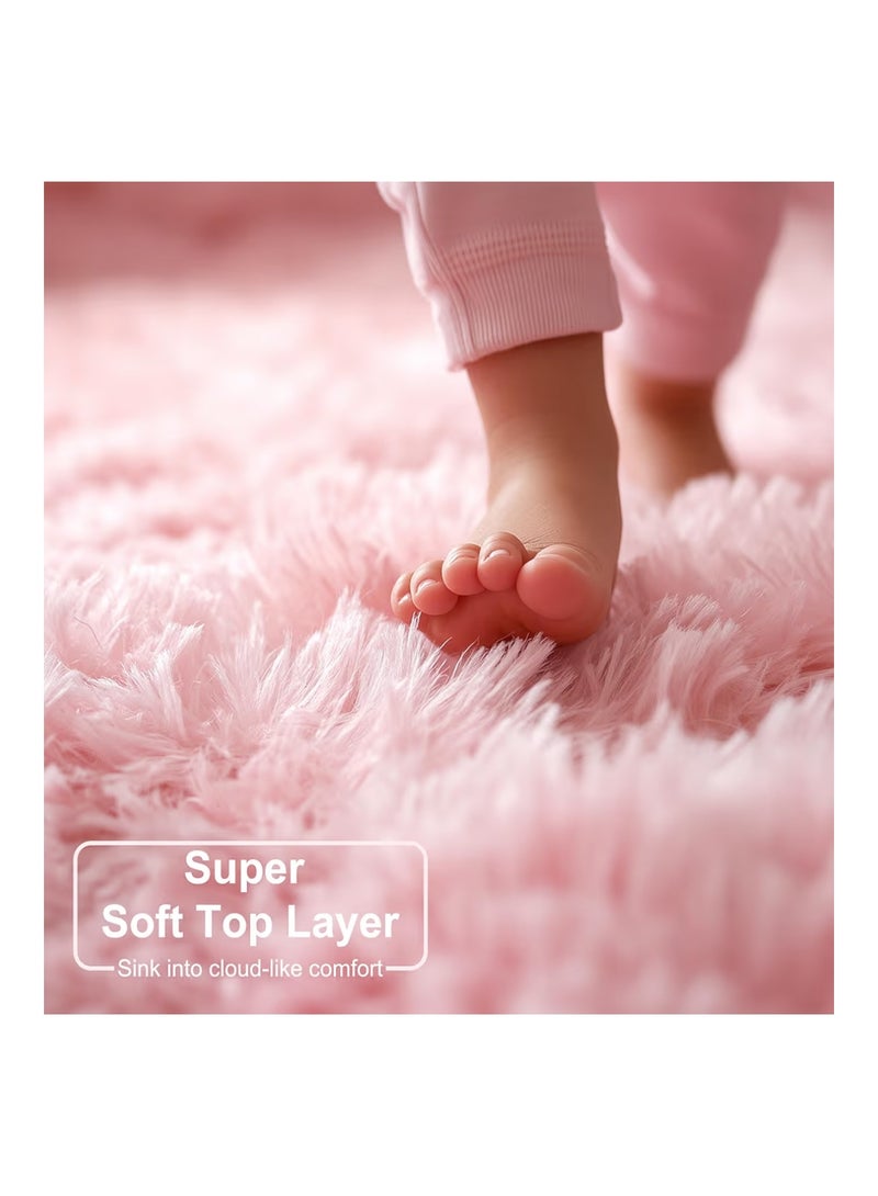 Amdrebio Pink Round Rug for Bedroom,Fluffy Circle Rug 1.2mX1.2m for Kids Room,Furry Carpet for Teen Girls Room,Shaggy Throw Rug for Nursery Room,Fuzzy Plush Rug for Dorm,Pink Carpet,Cute Room Decor for Baby - Image 4