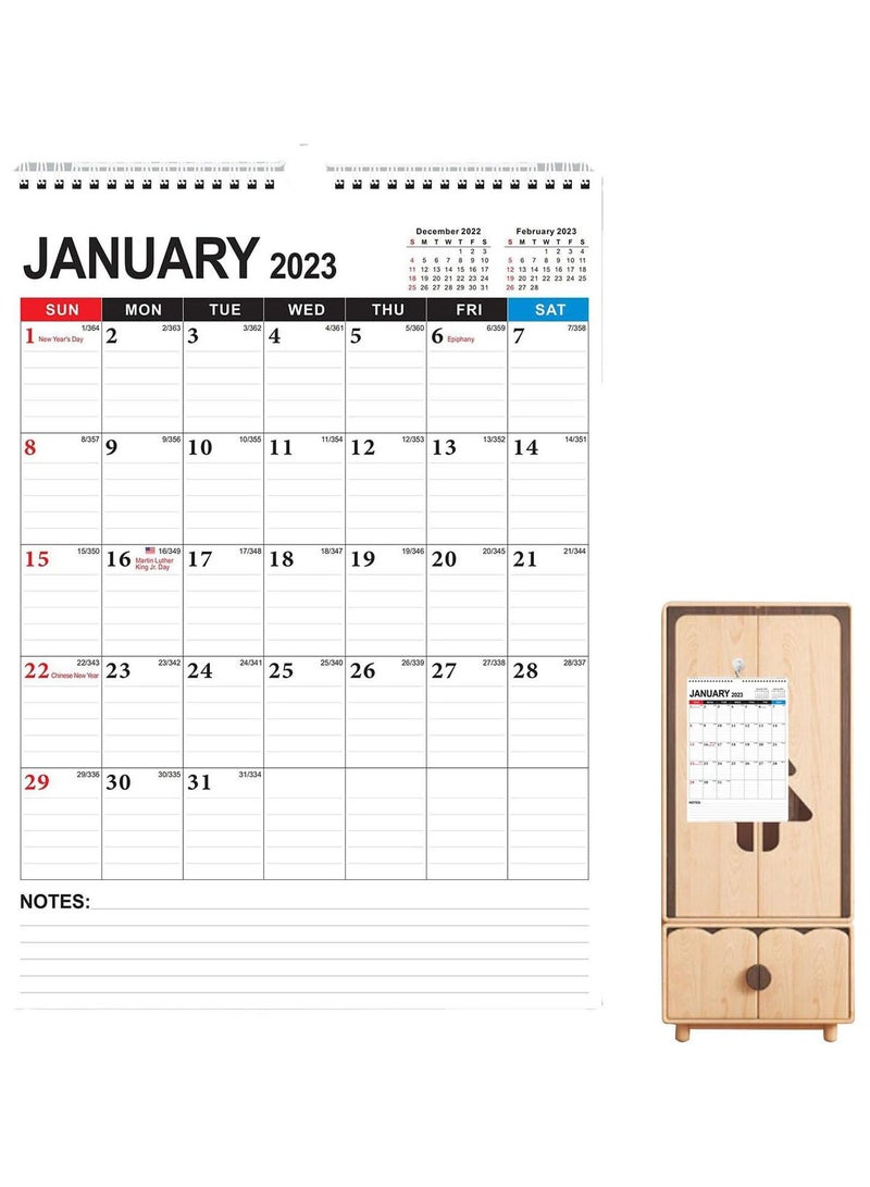 GGOOT Wall Hanging Calendar 2023 - Hanging Calendar 2023-2024,Hanging Wall Calendar, Easy-tear-off, Minimalist Design Calendar with Twin-Wire Binding for Home or Office  - Image 1