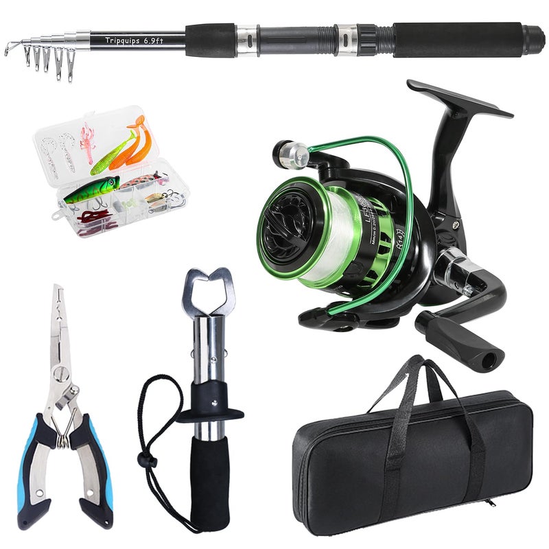 Tripquips Fishing Rod, 6.9ft Telescopic Fishing Rod and Reel Combo with Fishing Pliers and Lip Gripper Fishing Equipment, 5.2:1 Pre-Loaded Spinning Reel Combo Set Fishing Pole(LF30 Green) - Image 3