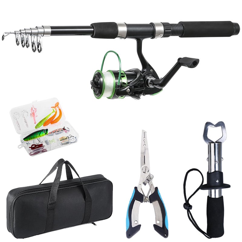 Tripquips Fishing Rod, 6.9ft Telescopic Fishing Rod and Reel Combo with Fishing Pliers and Lip Gripper Fishing Equipment, 5.2:1 Pre-Loaded Spinning Reel Combo Set Fishing Pole(LF30 Green) - Image 2