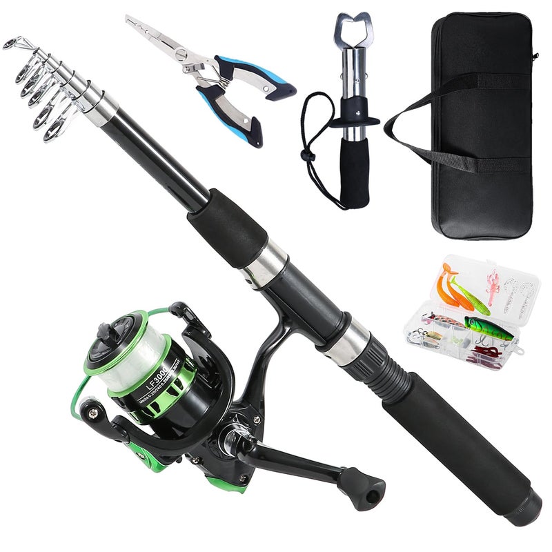 Tripquips Fishing Rod, 6.9ft Telescopic Fishing Rod and Reel Combo with Fishing Pliers and Lip Gripper Fishing Equipment, 5.2:1 Pre-Loaded Spinning Reel Combo Set Fishing Pole(LF30 Green) - Image 1