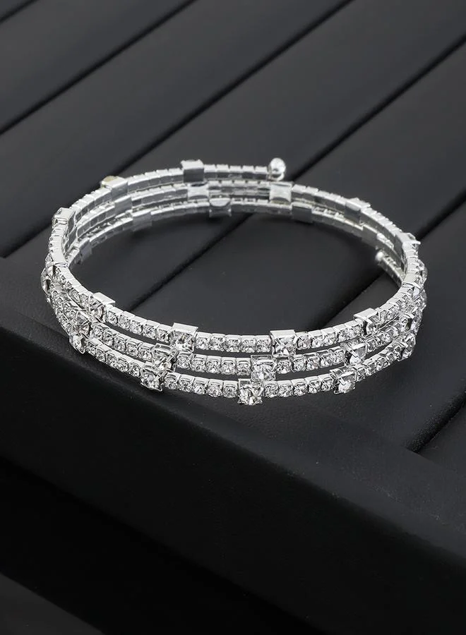 تايك تو Silver Tone Rhinestone Embellished Multistrand Bracelet