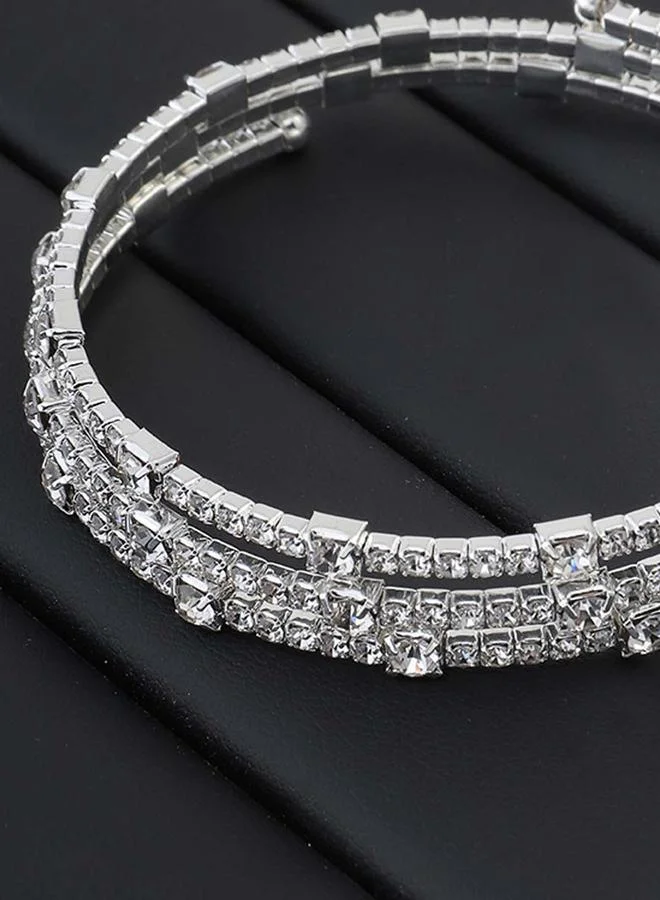 تايك تو Silver Tone Rhinestone Embellished Multistrand Bracelet