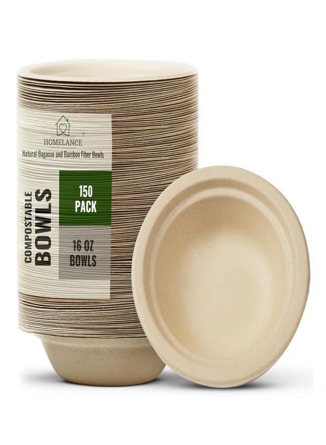 Homelance Compostable Bowls 16 OZ / 473 ml 150Pcs - Bamboo & Bagasse Disposable Bowls for Hot Soup-Temperature Resistant & Microwave Safe - Paper Bowls Disposable for Daily Meals (Pack of 150) - Image 1