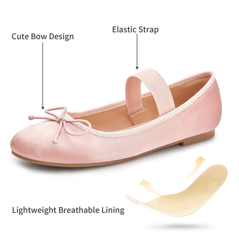 Trary Pink Mary Jane Ballet Flats, Satin Women's Shoes, Comfy Flats for Girls, Size 8, Ideal for Easter - Image 4