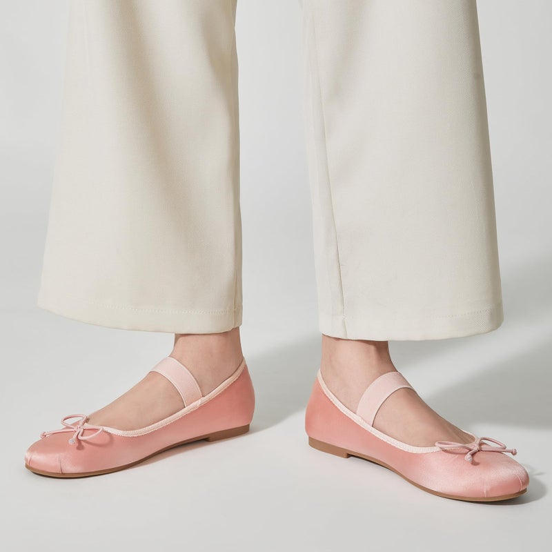Trary Pink Mary Jane Ballet Flats, Satin Women's Shoes, Comfy Flats for Girls, Size 8, Ideal for Easter - Image 5