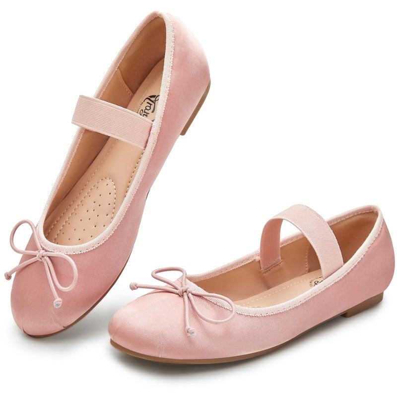 Trary Pink Mary Jane Ballet Flats, Satin Women's Shoes, Comfy Flats for Girls, Size 8, Ideal for Easter - Image 1
