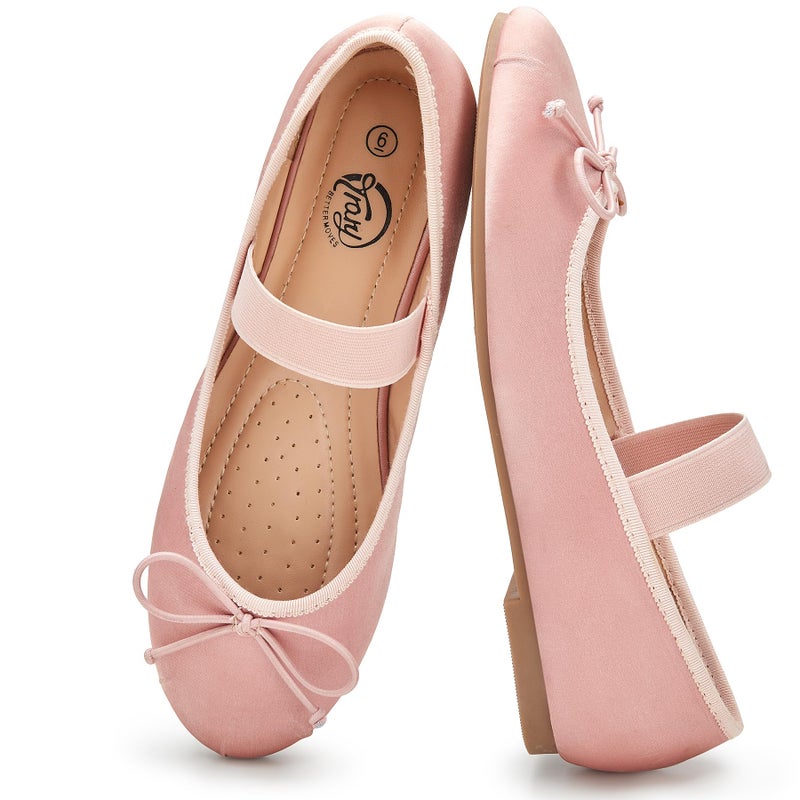 Trary Pink Mary Jane Ballet Flats, Satin Women's Shoes, Comfy Flats for Girls, Size 8, Ideal for Easter - Image 3
