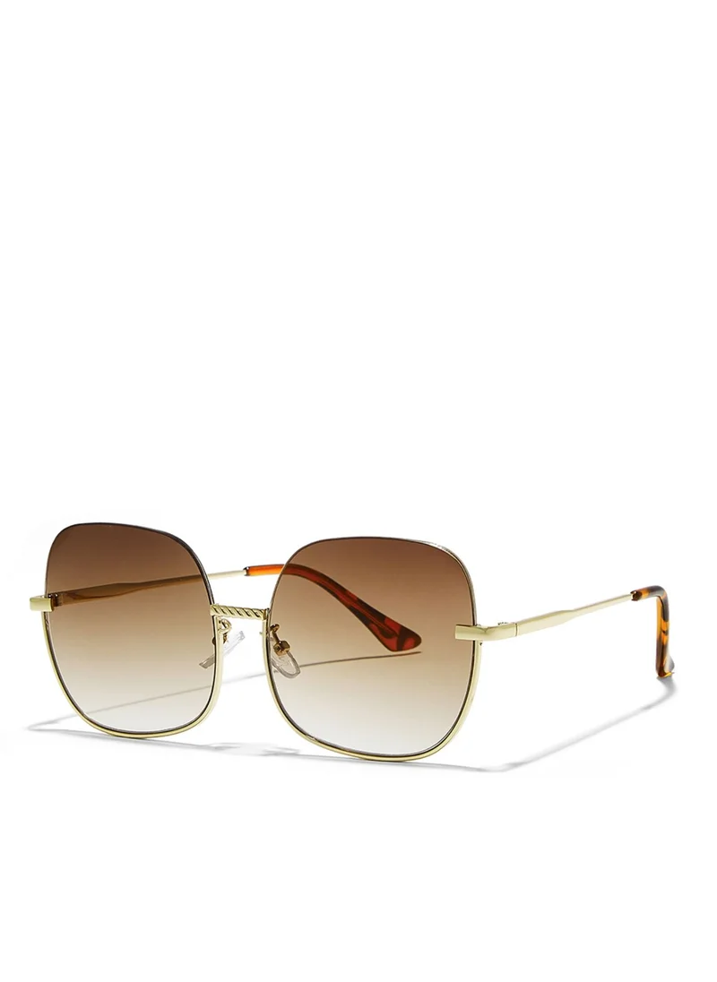 Blackout GEO Women Japanese Gold Sunglasses - Frame Material: Metal- Frame Color: Japanese Gold-Lens Color: Brown  - Full Rim