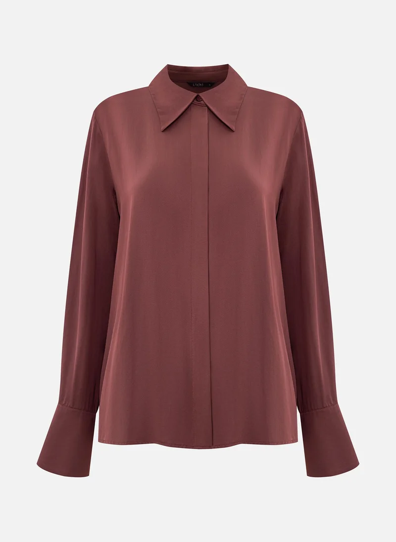Lichi Satin shirt with concealed buttons