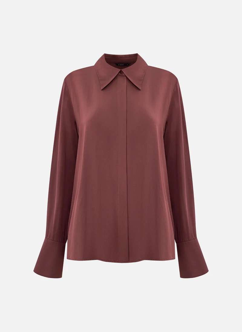 ليتشي قميص ساتان بأزرار مخفية