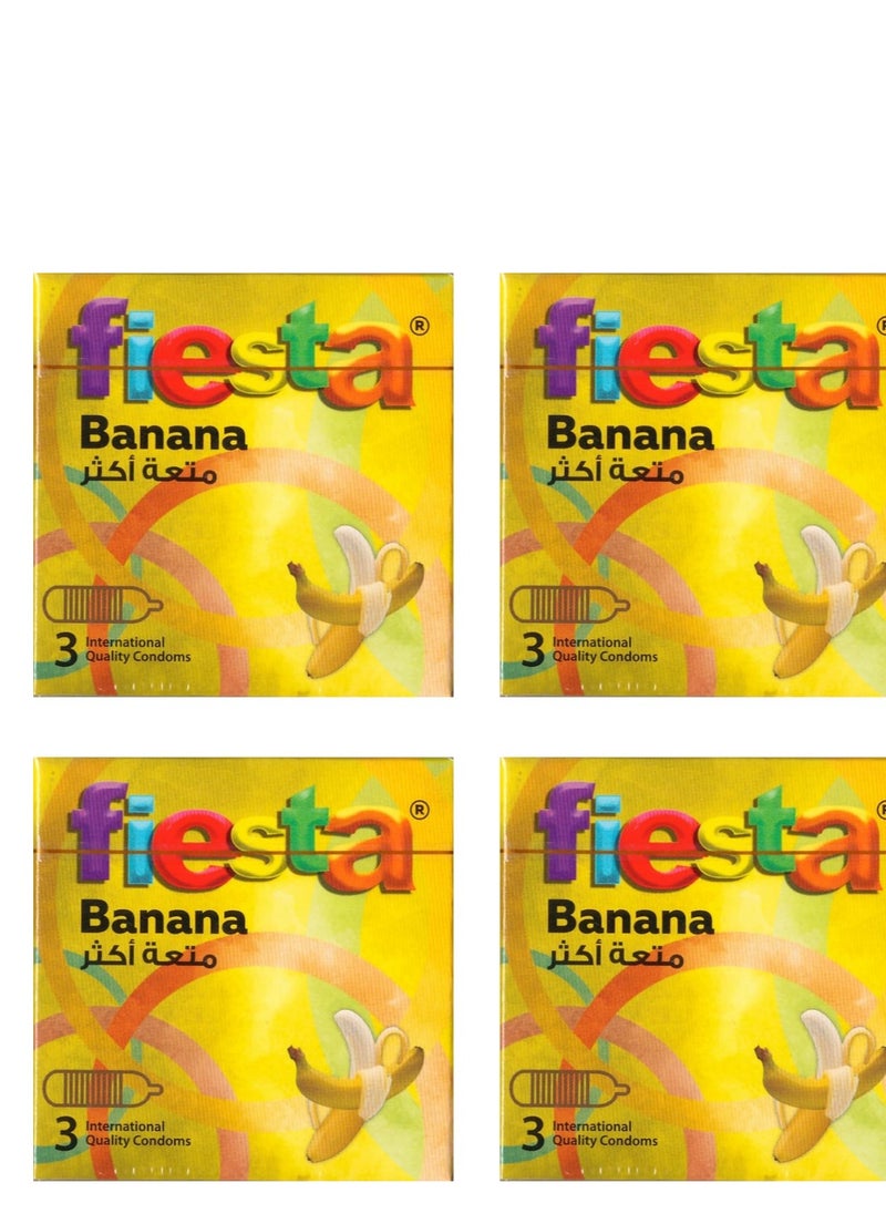 FIESTA - Fiesta Banana Condoms - Ribbed & Flavored - 4 Packs Of 3 - Image 1
