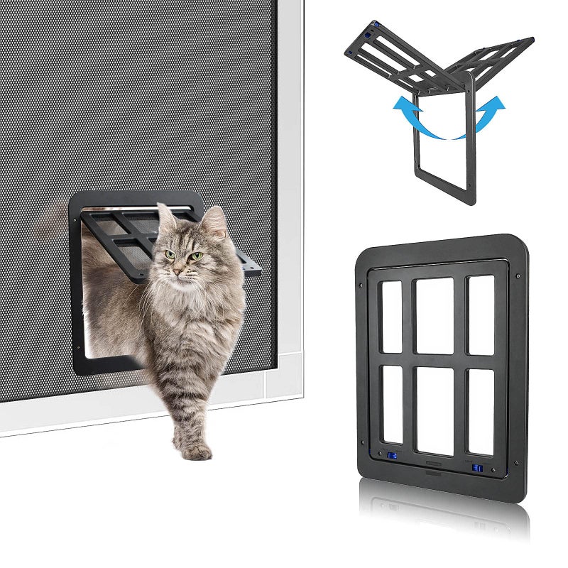 PETLESO Small Pet Door for Screen Sliding Doors 83 x 103 Magnetic AutoClose Flap with Lockable Insert Ideal for Cats Small Dogs Black