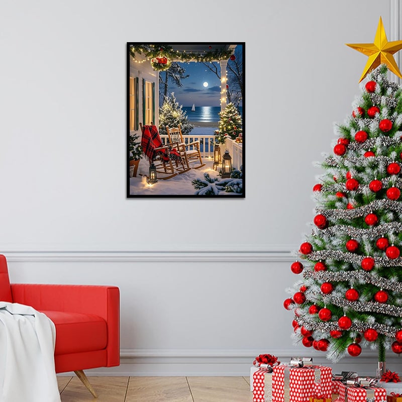 MBNTJHT Christmas Eve Paint by Numbers Kit for Adults,Landscape Beach Paint by Number Kits for Adult Beginners with Brushes,DIY Snow Scenery Unframed Oil Painting Art Kits for Home Wall Decor 16x20 Inch. - Image 4