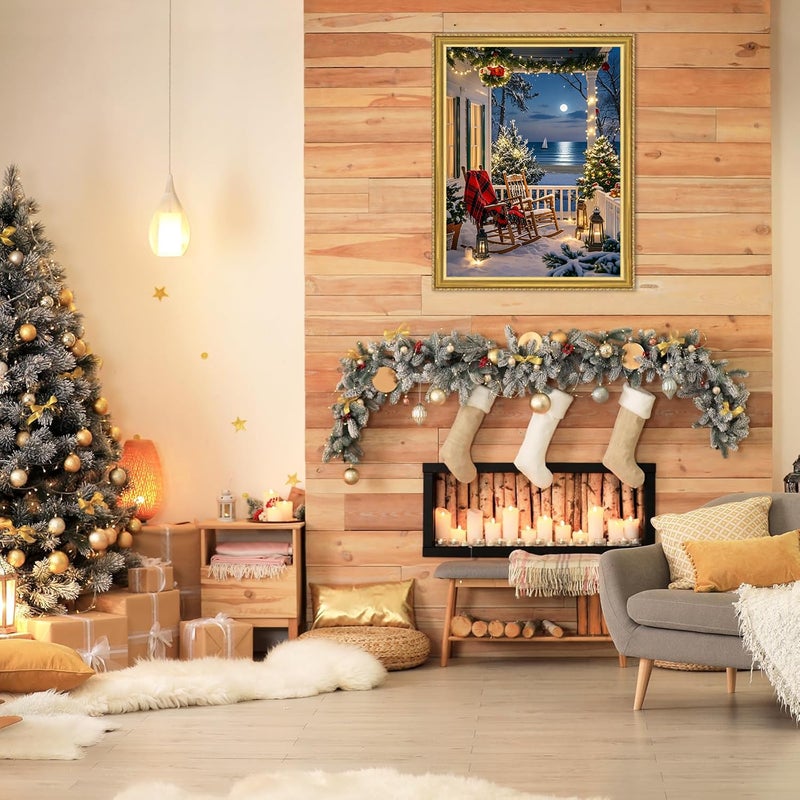 MBNTJHT Christmas Eve Paint by Numbers Kit for Adults,Landscape Beach Paint by Number Kits for Adult Beginners with Brushes,DIY Snow Scenery Unframed Oil Painting Art Kits for Home Wall Decor 16x20 Inch. - Image 3