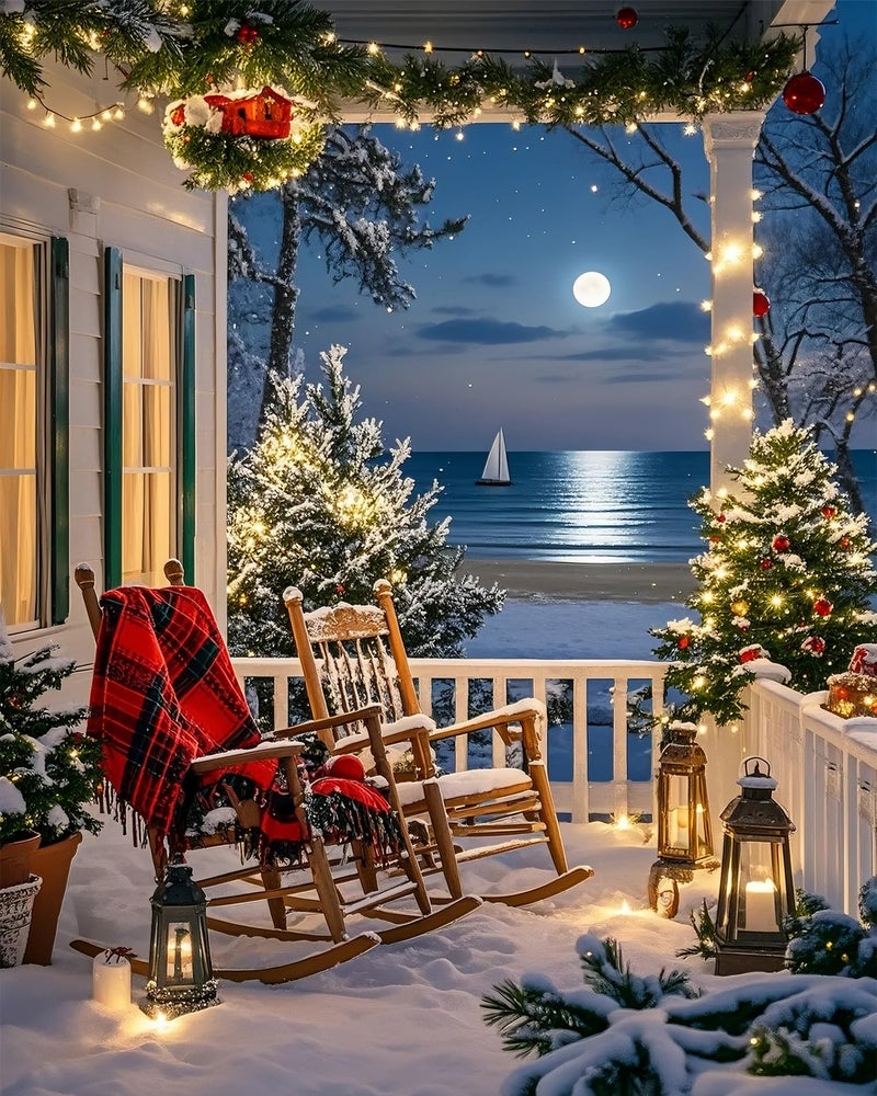 MBNTJHT Christmas Eve Paint by Numbers Kit for Adults,Landscape Beach Paint by Number Kits for Adult Beginners with Brushes,DIY Snow Scenery Unframed Oil Painting Art Kits for Home Wall Decor 16x20 Inch. - Image 1