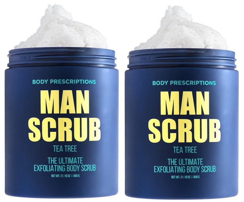Body Prescriptions Mens Exfoliating Body Scrub Ultimate Skin Cleansing Wash in Jar with TwistTop Lid For All Skin Types 21 Ounce Pack of 2 Tea Tree