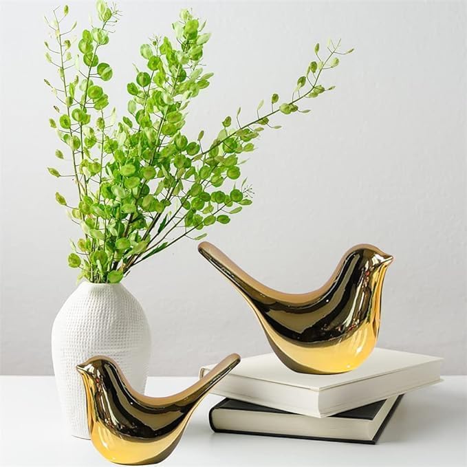 Hidakl 2Pcs Gold Animal Decorative Ornaments Home Decor Furnishing Statues Decorative Birds Art Ceramic Figurines Statues for Bedroom Windowsill Office Desktop Wedding Gift - Image 2