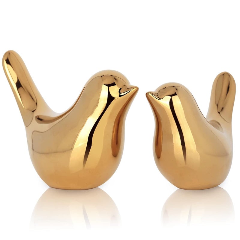 Hidakl 2Pcs Gold Animal Decorative Ornaments Home Decor Furnishing Statues Decorative Birds Art Ceramic Figurines Statues for Bedroom Windowsill Office Desktop Wedding Gift - Image 1
