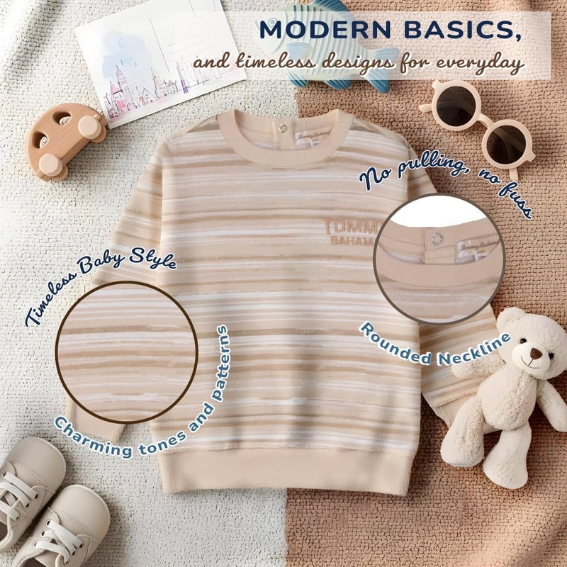 Tommy Bahama Baby 3-Piece 100% Cotton Set - Long Sleeve Shirt, Onesie, and Pants Bundle for Infants and Babies - Image 2