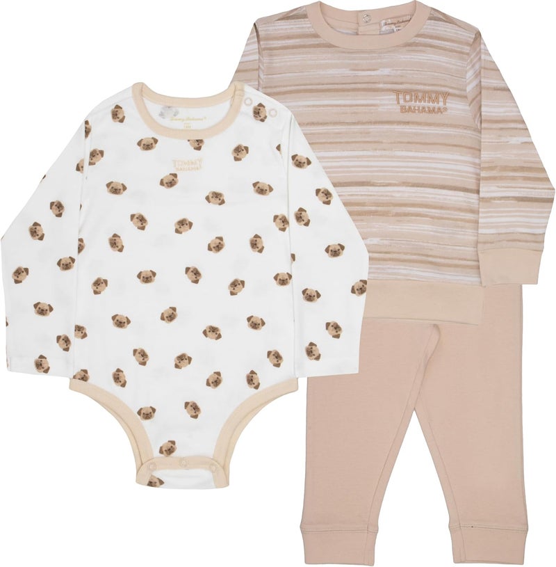 Tommy Bahama Baby 3-Piece 100% Cotton Set - Long Sleeve Shirt, Onesie, and Pants Bundle for Infants and Babies - Image 1