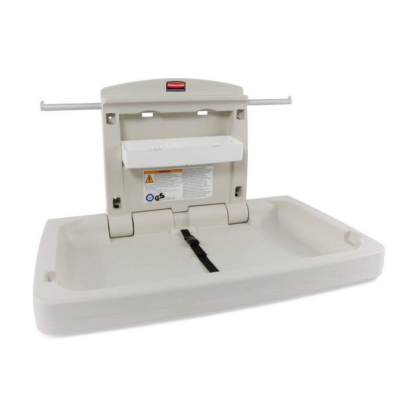 Rubbermaid Commercial Products Rubbermaid Commercial Products Horizontal Baby Changing Station Light Platinum WallMounted FoldDown Diaper Change Table with Safety Straps for RestaurantsHotelsSchoolsAirports 