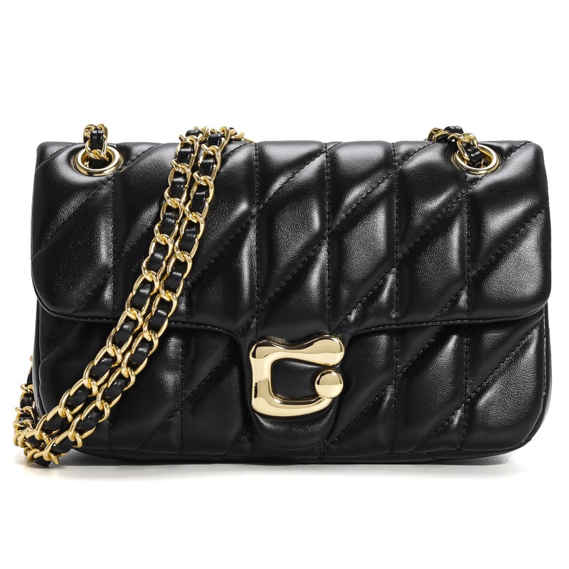 Pelimoo Quilted Crossbody Purse for Women Trendy - Ladies Shoulder Bag Leather Satchel Handbag Designer Evening Clutch with Chain Strap (Black) - Image 1