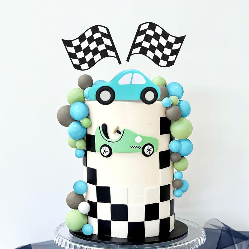 Roaring Good Time Two Quick Cake Toppers, Racing Car Cake Decorations, Car Cake Topper, Checked Flag Cake Topper, Growing Up, Two Quick Birthday Decoration for Birthday Decorations Chemical free - Image 2
