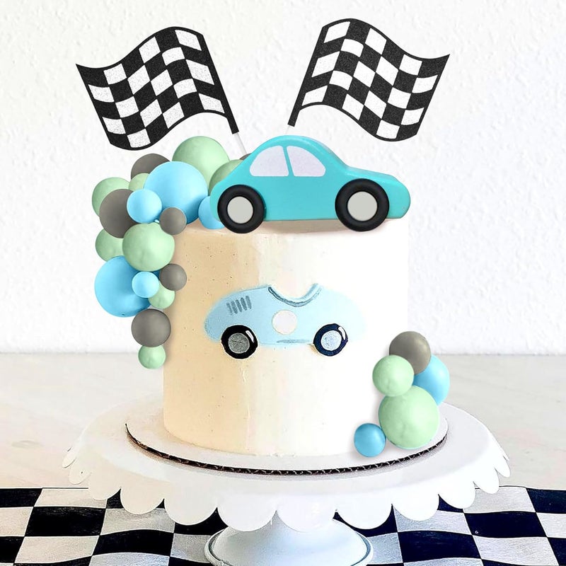 Roaring Good Time Two Quick Cake Toppers, Racing Car Cake Decorations, Car Cake Topper, Checked Flag Cake Topper, Growing Up, Two Quick Birthday Decoration for Birthday Decorations Chemical free - Image 4