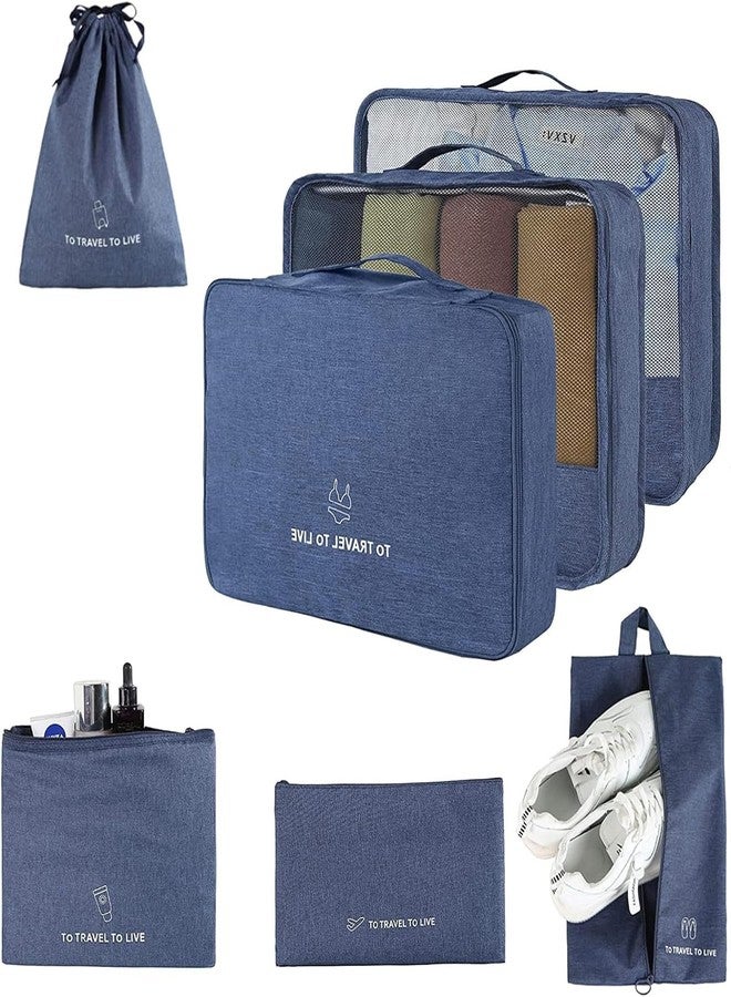 STARFLYER 7 Set Packing Cubes For Suitcases Travel Luggage Organizers With Laundry Bag,Shoe Bag And Toitetry bag,Lightweight Luggage For Carry On Suitcase, Oxford cloth + mesh. (BLUE) - Image 1