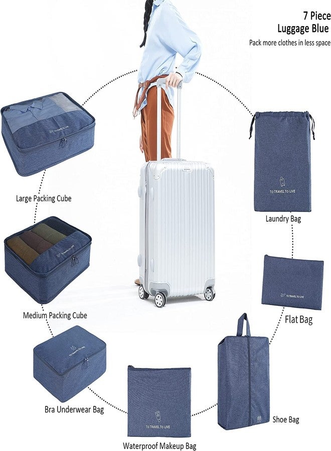 STARFLYER 7 Set Packing Cubes For Suitcases Travel Luggage Organizers With Laundry Bag,Shoe Bag And Toitetry bag,Lightweight Luggage For Carry On Suitcase, Oxford cloth + mesh. (BLUE) - Image 4