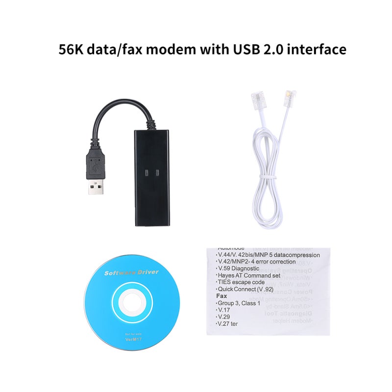 56K External USB Modem - Black With Conexant CX93010 Chip Stable Performance Fax Modem for Windows 98, ME, 2000, XP, Vista, Win7, Win8, Win10 - Image 5