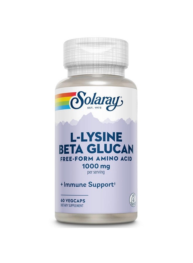 SOLARAY L-Lysine with Beta Glucan, Free Form Amino Acid, L-Lysine 1000mg Capsules, Immune Support Supplement, Healthy Skin and Lips Support, 60-Day Guarantee, Lab Verified, 30 Servings, 60 VegCaps