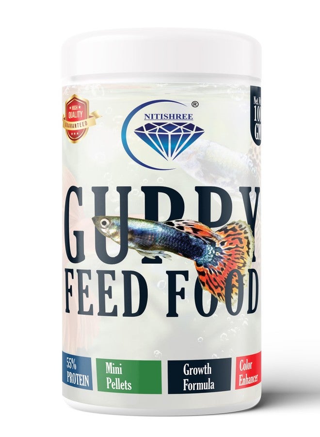 Nitishree Fish Food for Guppy with Improve Natural Tail Color Formula Added 55% Protein -100 G Mini Pellets(.5mm)| for Guppies.,All Life Stages - Image 1