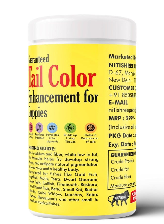 Nitishree Fish Food for Guppy with Improve Natural Tail Color Formula Added 55% Protein -100 G Mini Pellets(.5mm)| for Guppies.,All Life Stages - Image 2