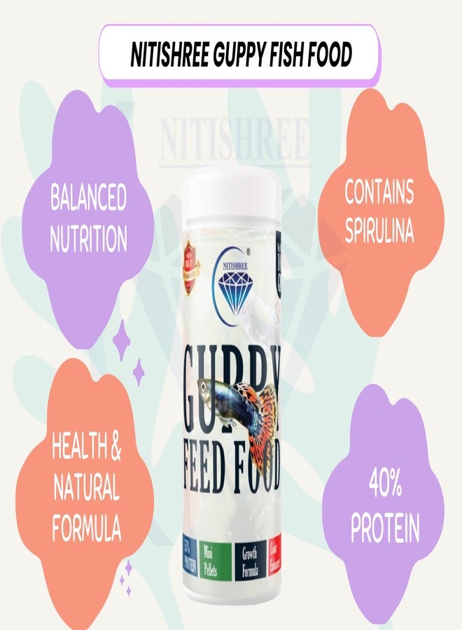 Nitishree Fish Food for Guppy with Improve Natural Tail Color Formula Added 55% Protein -100 G Mini Pellets(.5mm)| for Guppies.,All Life Stages - Image 4