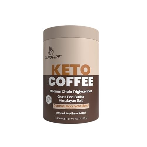Rapidfire Keto Coffee Instant Coffee Mix Caramel Macchiato Flavor 793 Ounce 255g 15 Servings