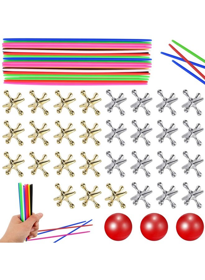 ZeeDix Pick Up Sticks And Metal Jacks Game With Ball Kit- Include 3 Pcs Red Rubber Balls And 30 Pcs Gold And Silver Metal Jacks, 180Pcs Classic Pick Up Sticks Game For Kids Adults Family - Image 1