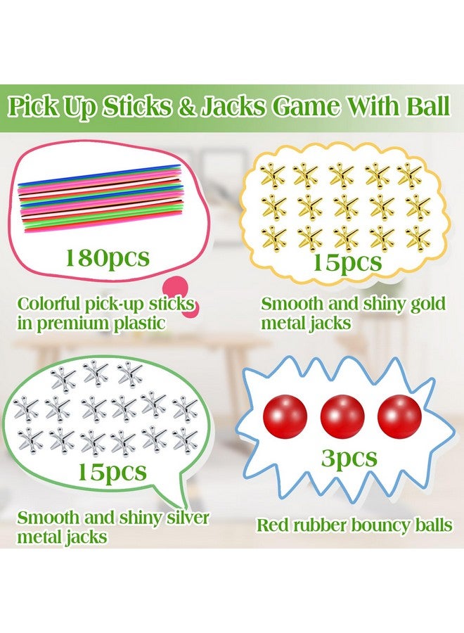 ZeeDix Pick Up Sticks And Metal Jacks Game With Ball Kit- Include 3 Pcs Red Rubber Balls And 30 Pcs Gold And Silver Metal Jacks, 180Pcs Classic Pick Up Sticks Game For Kids Adults Family - Image 3