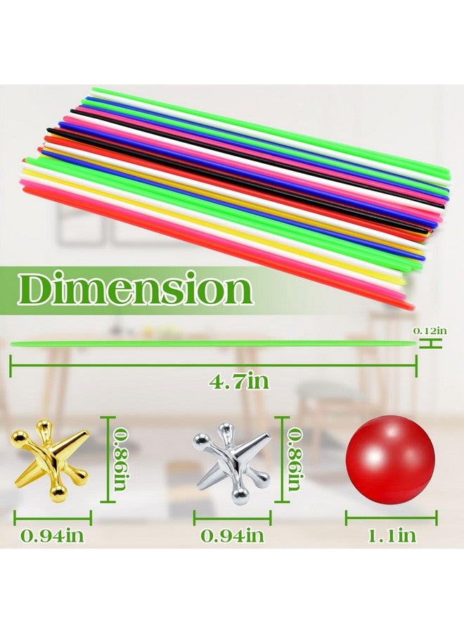 ZeeDix Pick Up Sticks And Metal Jacks Game With Ball Kit- Include 3 Pcs Red Rubber Balls And 30 Pcs Gold And Silver Metal Jacks, 180Pcs Classic Pick Up Sticks Game For Kids Adults Family - Image 2