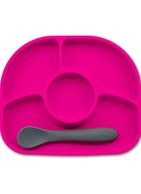 Yumi Anti Spill Silicone Plate And Spoon Set Pink