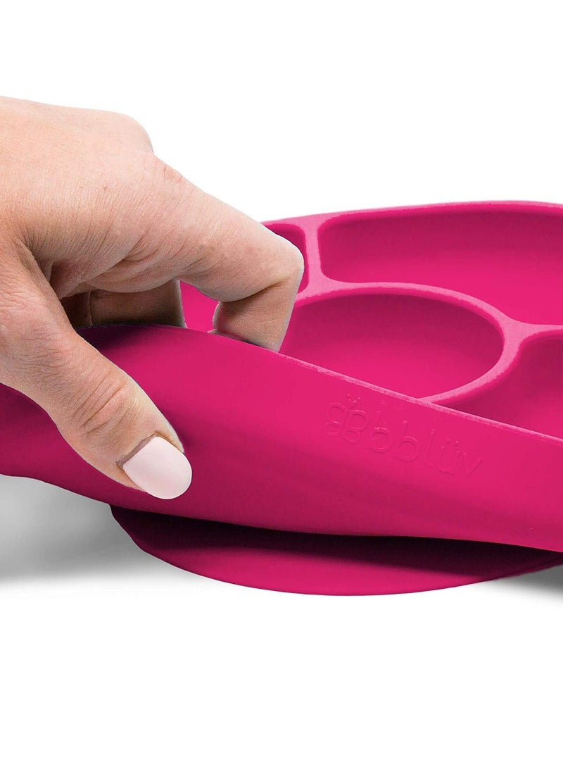Yumi Anti Spill Silicone Plate And Spoon Set Pink
