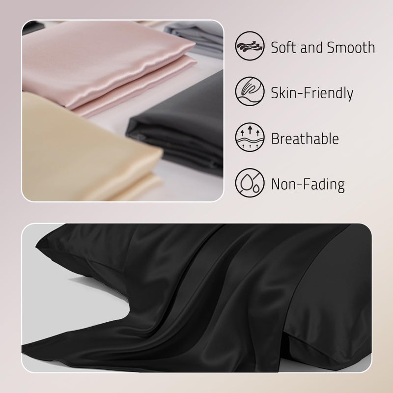 Gabire Gabire Mulberry Silk Pillowcase for Hair and Skin Prevent Acne Pillow Cases Both Sides Real Silk Pillowcases Organic Silk Pillowcase with Hidden Zipper  Black  King (20""?36"") - Image 2