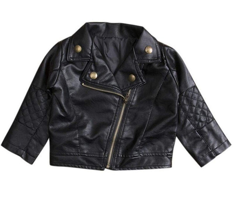 UNIQUEONE Baby Boys Girls Kids Outfits Spring Autumn PU Faux Leather Lapel Jacket Oblique Zipper Outerwear Coat size 18-24 Months/Tag9 (Black) - Image 1