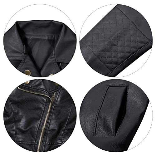 UNIQUEONE Baby Boys Girls Kids Outfits Spring Autumn PU Faux Leather Lapel Jacket Oblique Zipper Outerwear Coat size 18-24 Months/Tag9 (Black) - Image 5